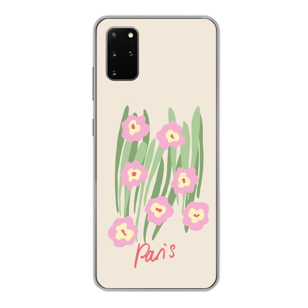MuchoWow Handyhülle Schutzhülle Hülle für Samsung Galaxy S20 Plus Blume - Rosa - Gras Silikon Softcase Handy Hülle - Hartschale
