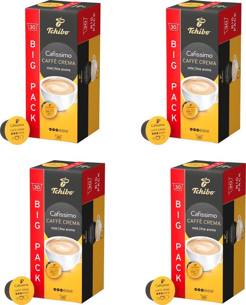 Tchibo Cafissimo Vorratsbox Caffè Crema mild Kaffeekapseln, 120 Stück – 4x 30 Kapseln (Kaffee, mild mit sanftem Aroma), nachhaltig & fair gehan...
