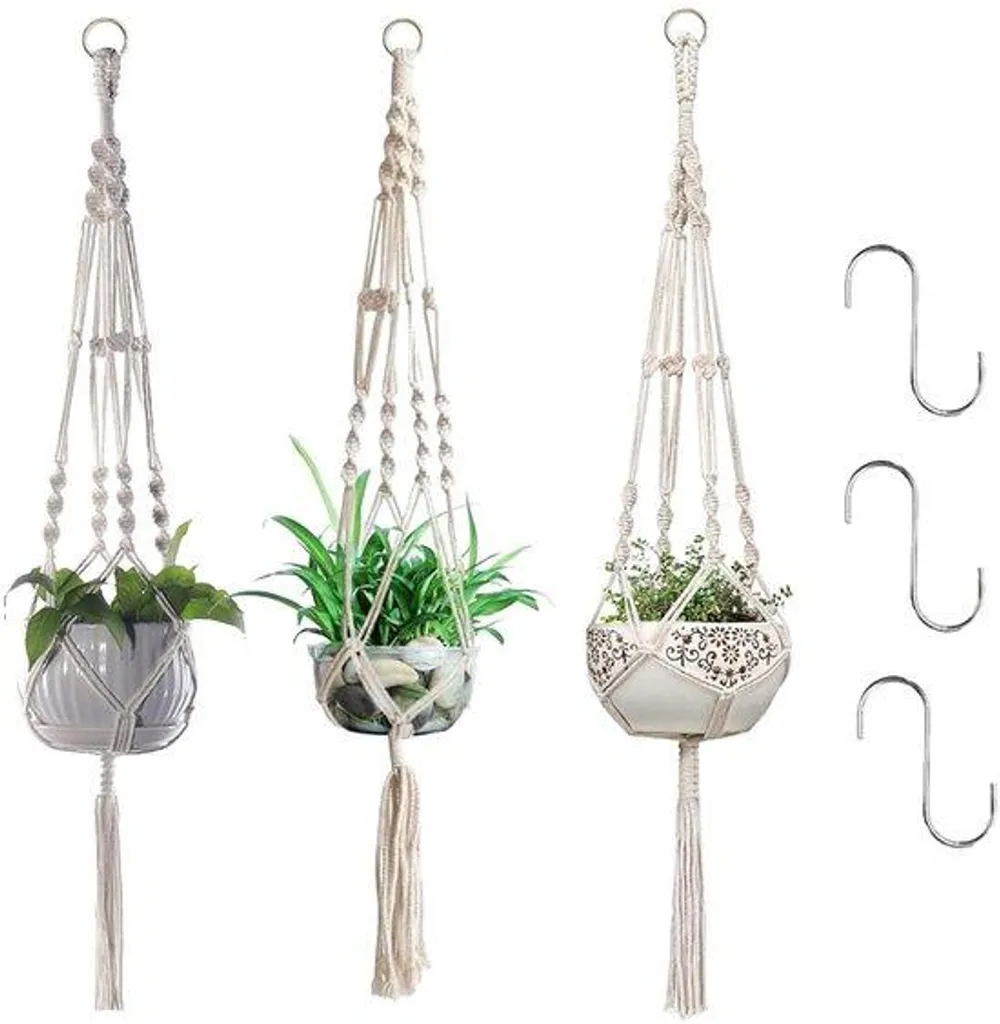 Suspension plante macramé bohème - Support pot de fleur coton 105cm