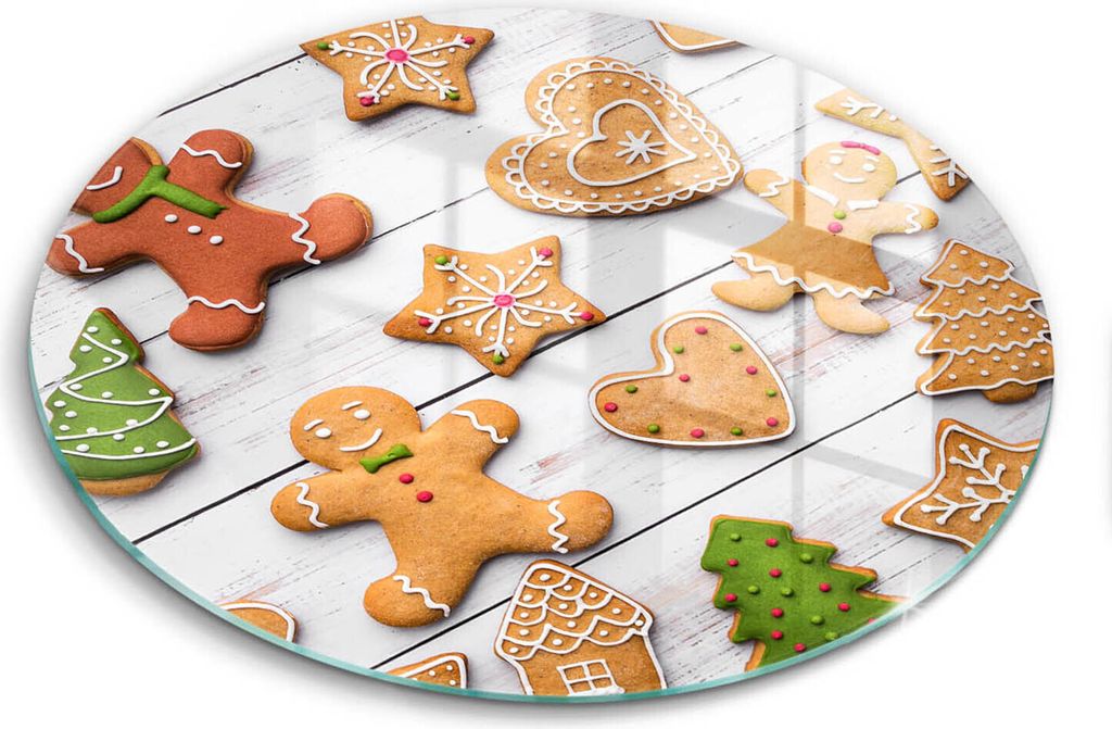 Glasschneideplatte - Herdabdeckplatte - fi30 cm -Schneidebrett - Spritzschutz - Weihnachtsgingerbrot