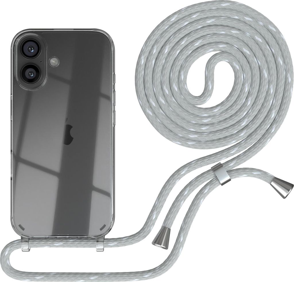 EAZY CASE Handykette mit Hülle für Apple iPhone 16 Backcover Handykette, zum Umhängen in Hellgrau
