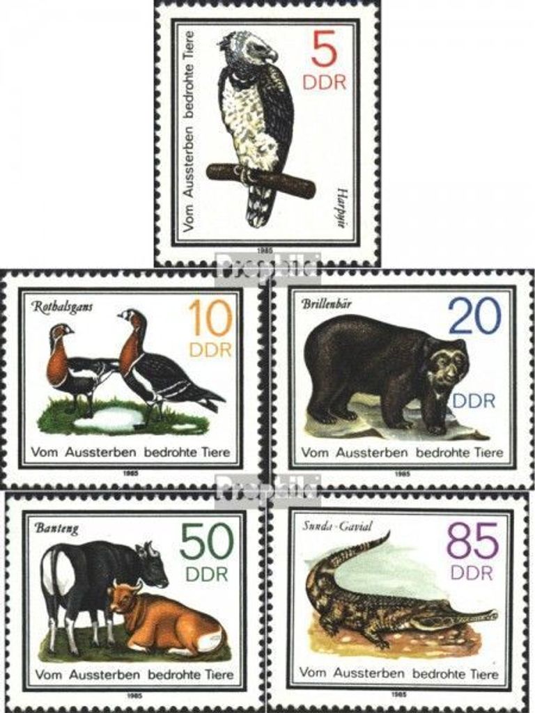 Briefmarken DDR 1985 Mi 2952-2956 (kompl.Ausgabe) postfrisch Vom Aussterben bedrohte Tiere (II)