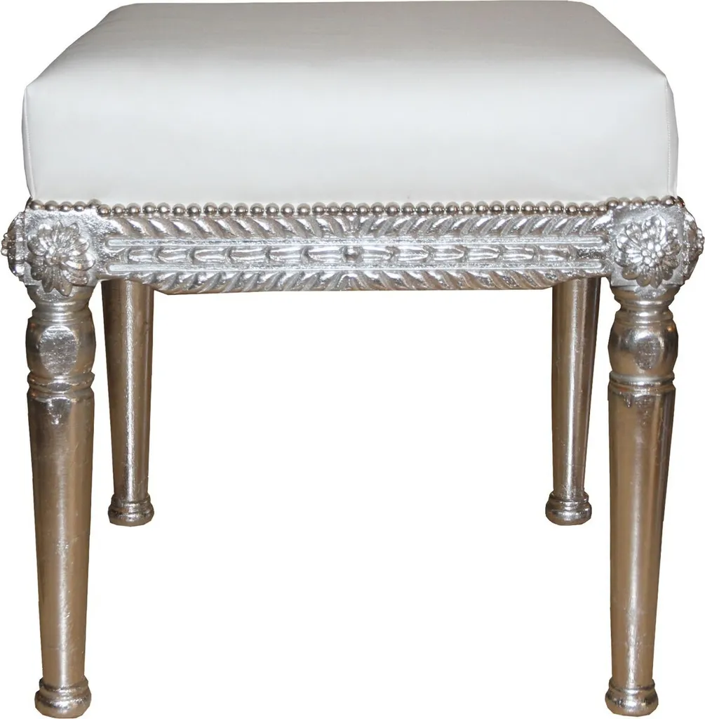 Tabouret Baroque Stable et Confortable Blanc Argent - Meuble de Qualité