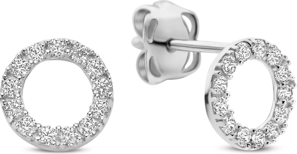 9NBG-1014 – New Bling – Oorbel cirkel met 26 zirkonia – 14kt witgoud – 6 mm (diameter)