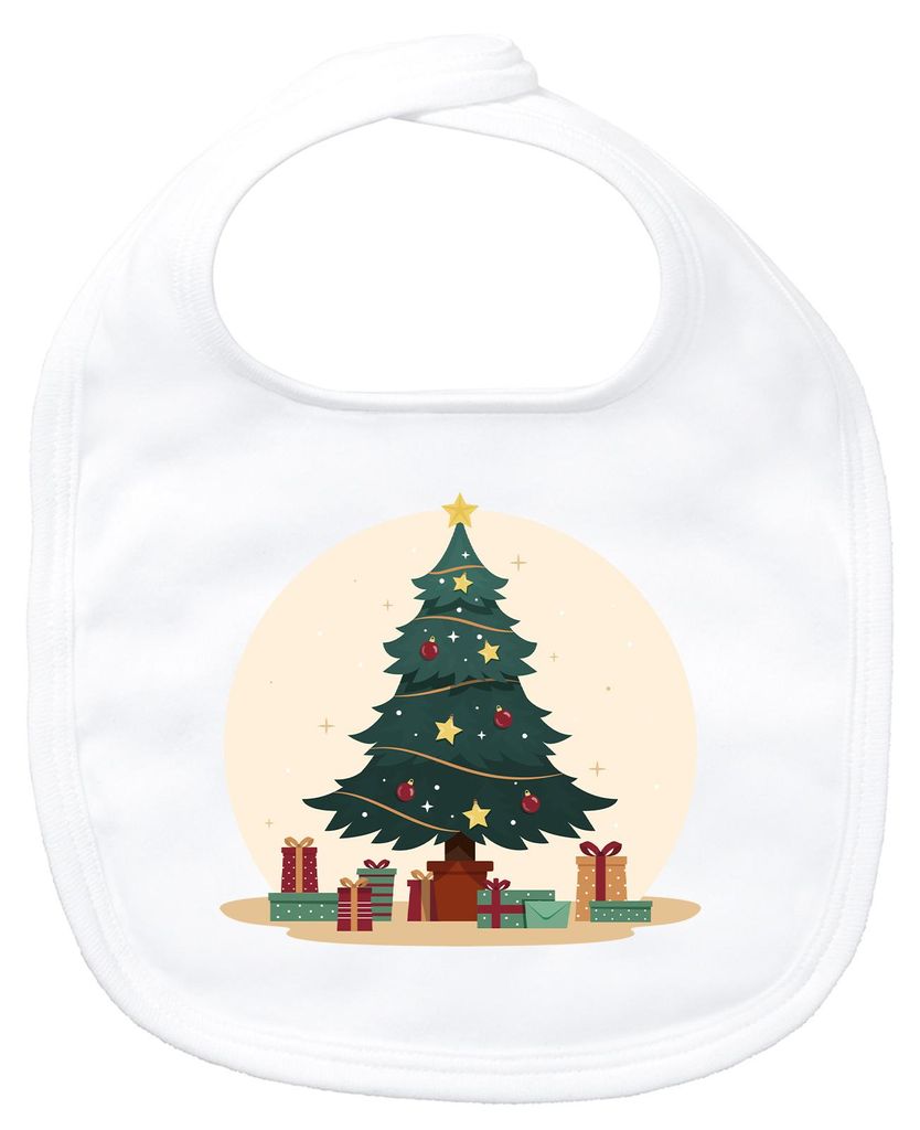 Huuraa Baby Lätzchen Weihnachtsbaum Tannenbaum White Klettverschluss Baumwolle Latz Geschenkidee