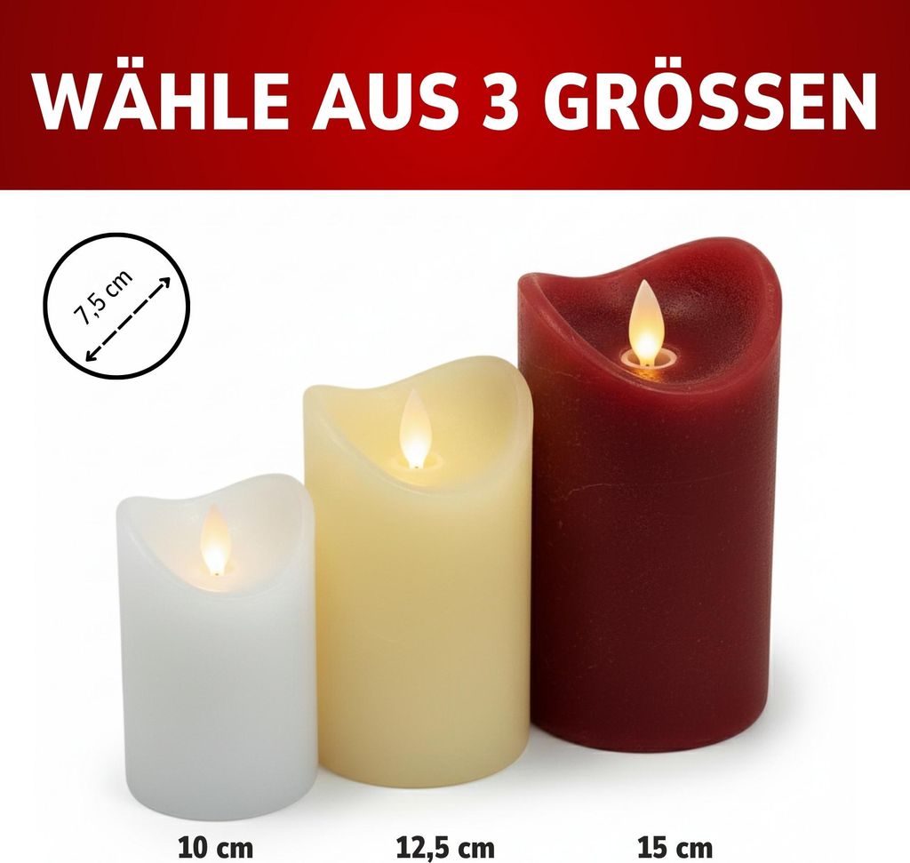 4x LED Echtwachs Kerzen Set mit Timer beweglicher Flamme
