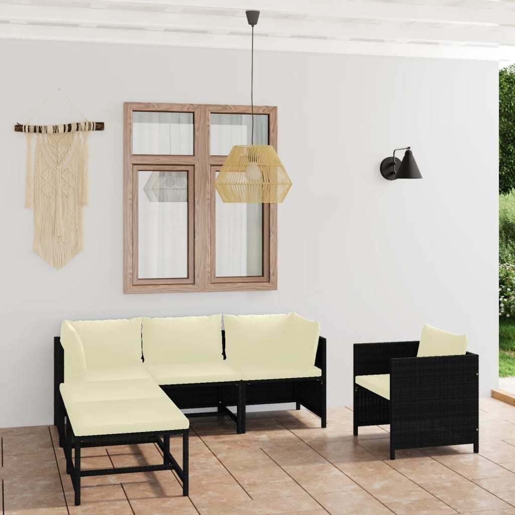 Möbel 6-tlg. Garten-Lounge-Set mit Kissen Poly Rattan Schwarz - Balkonmöbel 3059783