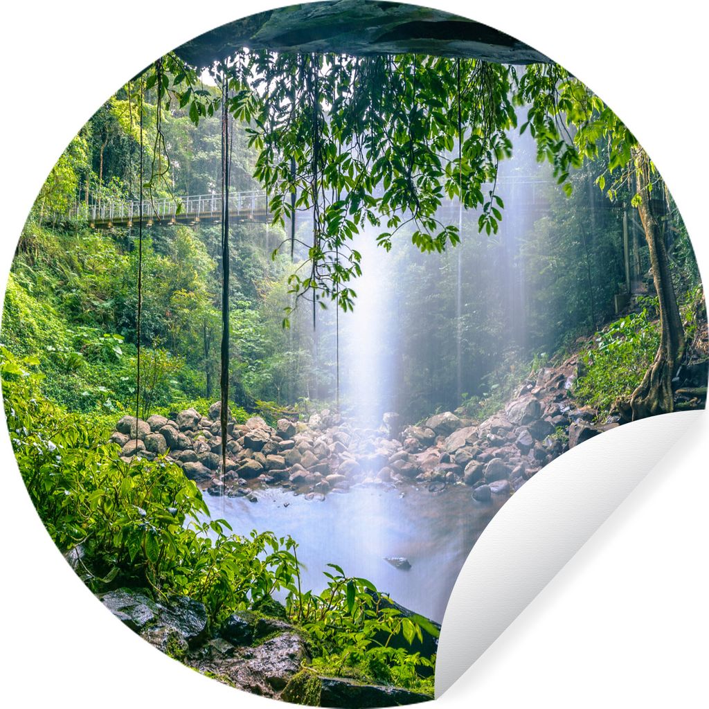 MuchoWow Runde Wandtattoo - Wandsticker Tapete Aufkleber Dschungel - Regenwald - Wasser - Wasserfall - Pflanzen Ø 50 cm Selbstklebend und Reposi...
