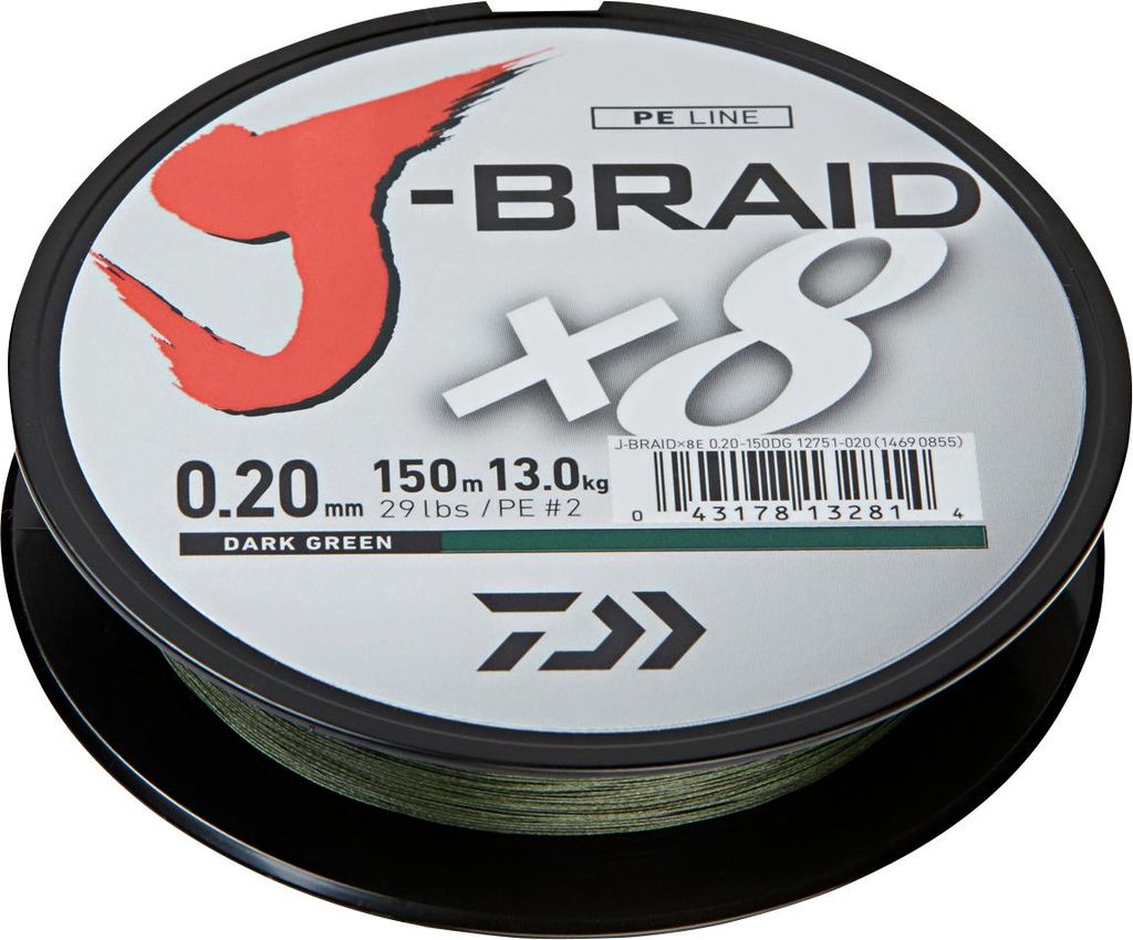 DAIWA J-Braid X8, 150m, 0,13mm, 8.00kg / 18lbs, grün, Produktbild 