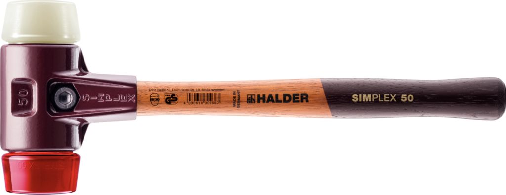 HALDER SIMPLEX Hammer Kunststoff / Nylon mit Gehäuse aus Temperguss und Holzstiel - D=30 mm - 3068.030