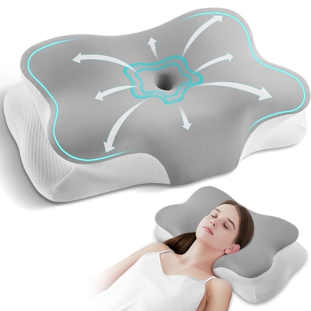 Orthopädisches Memory-Foam-Kissen zum Schlafen, atmungsaktiv und konturiert.