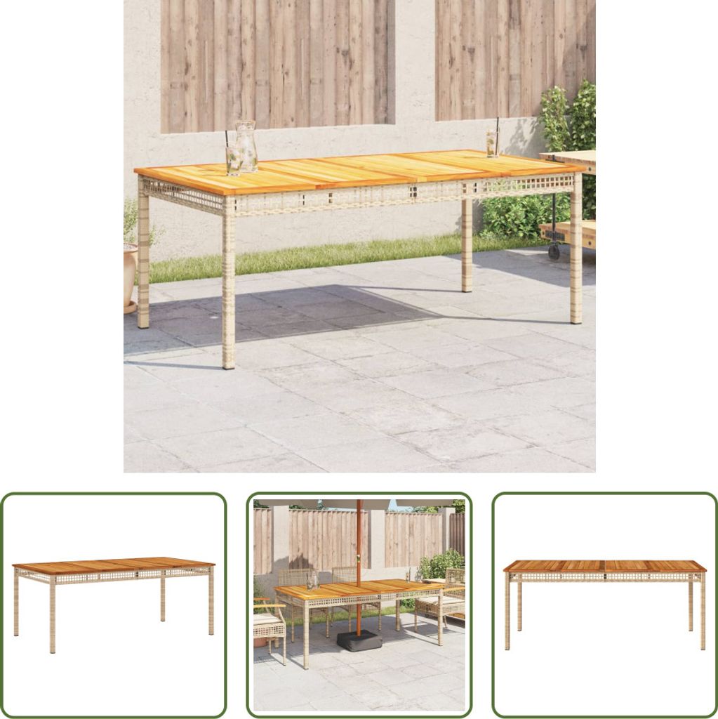 The Living Store Gartentisch Beige 180x90x75 cm Poly Rattan Produktbild 