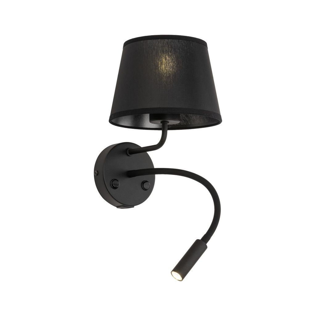 Wandlampe mit Schalter Metall Stoff Flexarm H: 50 cm Schwarz E27 Modern