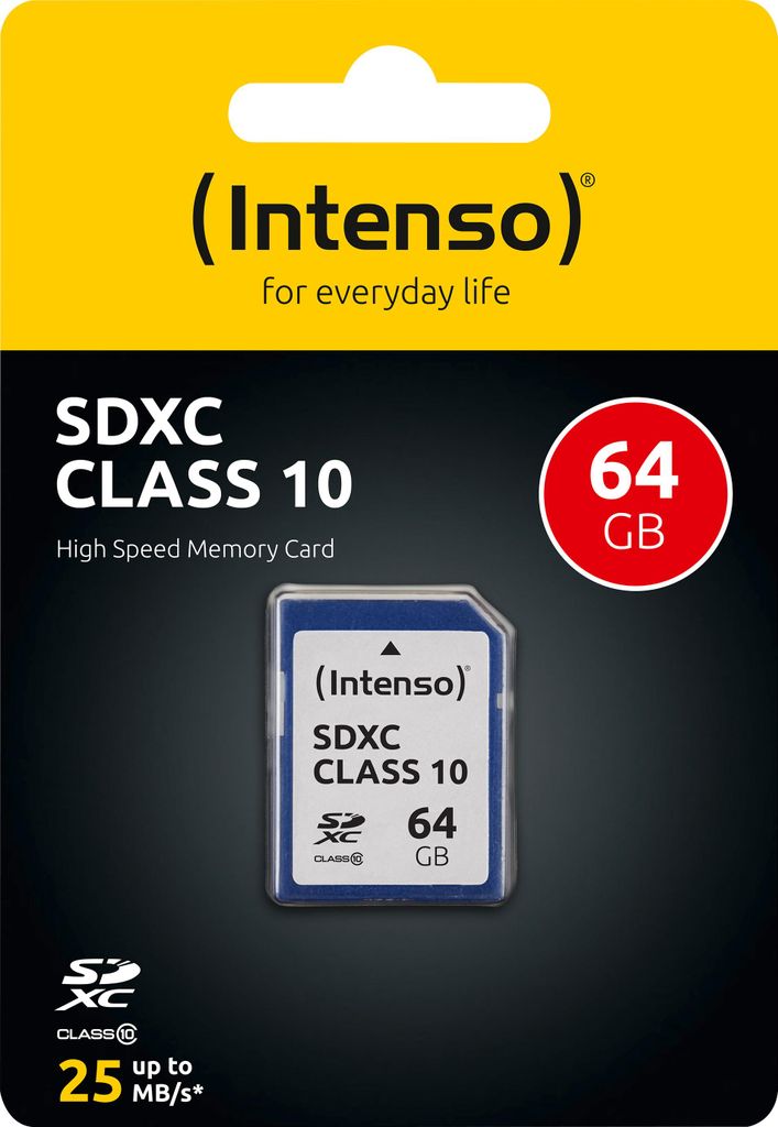 Intenso 3411490, 64 GB, SDXC, Klasa 10, 25 MB/s, Odporny na Zdjęcie produktu 