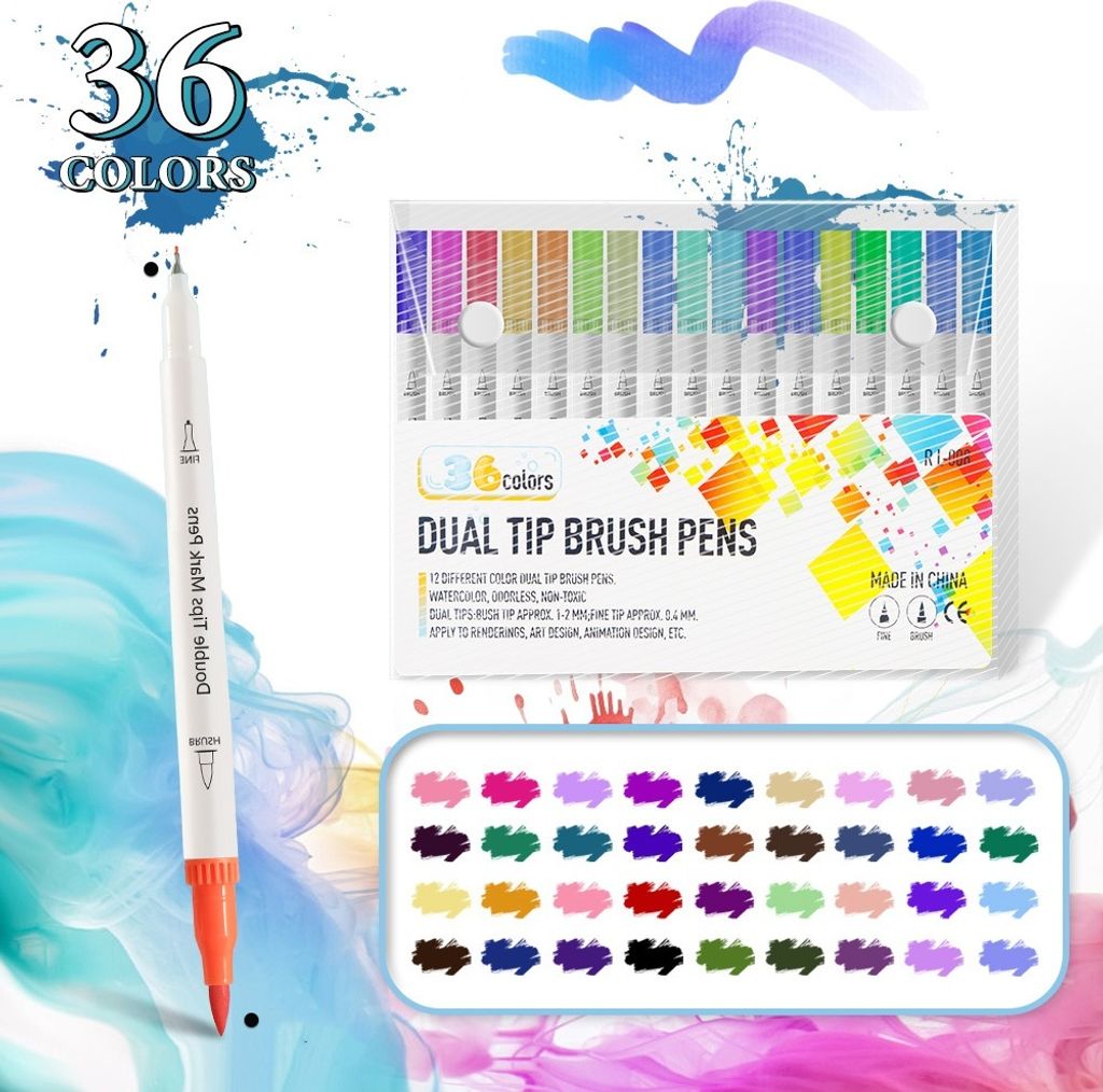 INF Dual Tip Fineliner Stifte - 36 lebendige Farben Kunstmarker