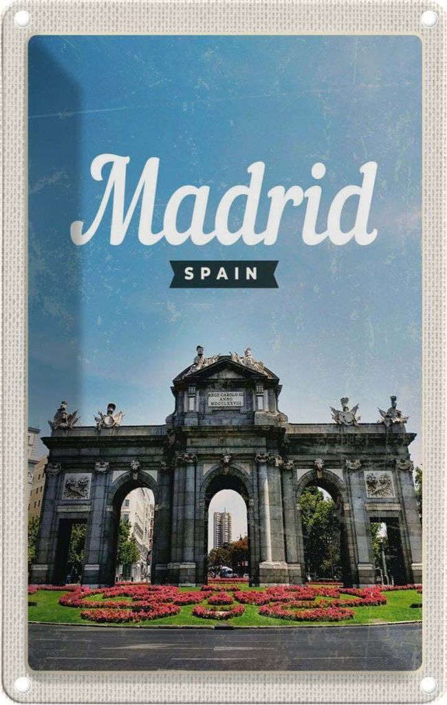 vianmo Blechschild 18x12 cm Madrid Spain Retro Poster Errinerungen Bildmotiv Reisemotiv Abenteuer Reisen Urlaub