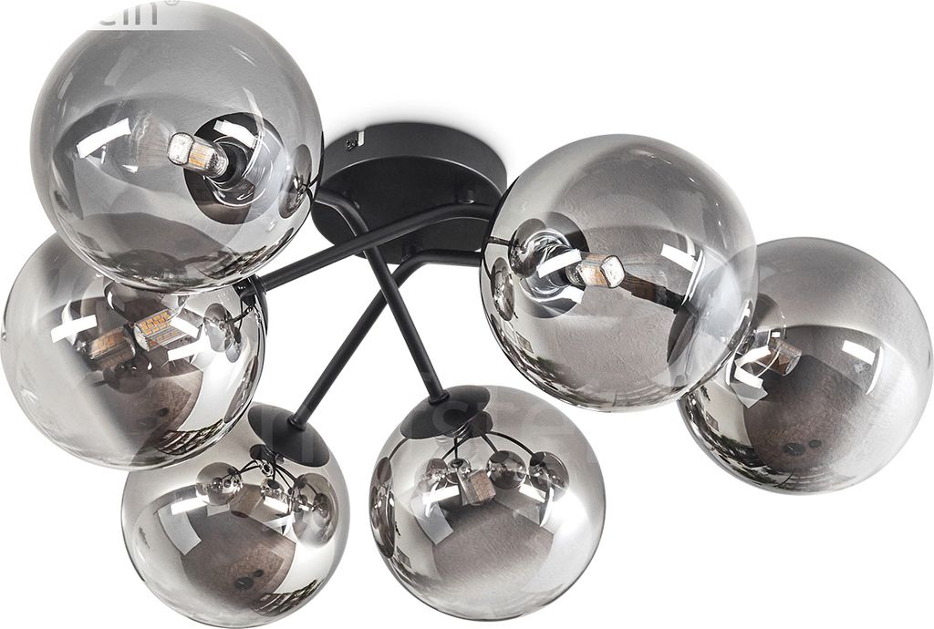 Isorella Deckenlampe aus Metall/Glas in Schwarz/Rauchfarben/Klar