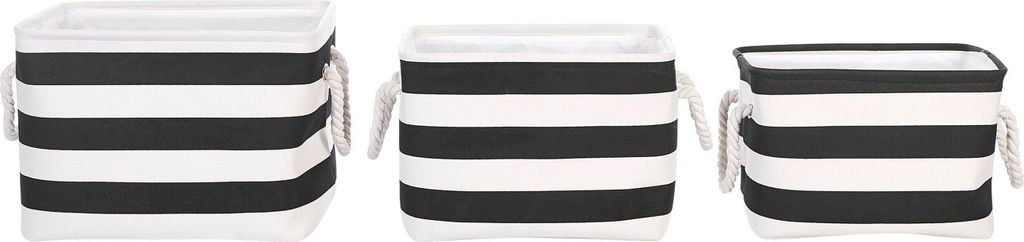 BELIANI Aufbewahrungskorb 3er Set Schwarz und Weiß Stoff Rechteckig Handgemacht mit Griffen aus Baumwolle Accessoires Deko Bad Schlafzimmer Wohnzi...