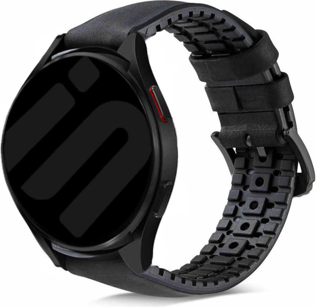 Strap-it Samsung Galaxy Watch 6 Classic 47mm siliconen/Leder Armband (Schwarz)