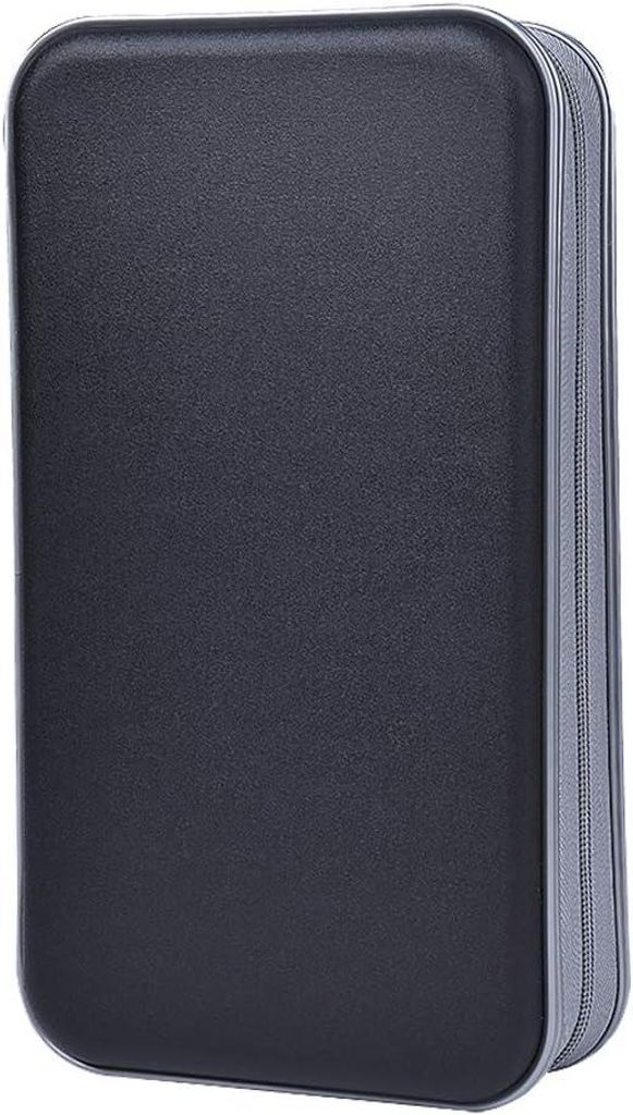 Tragbarer schwarzer Hartschalenkoffer für 96 CDs/DVDs, kompakte Aufbewahrung, ideal fürs Auto