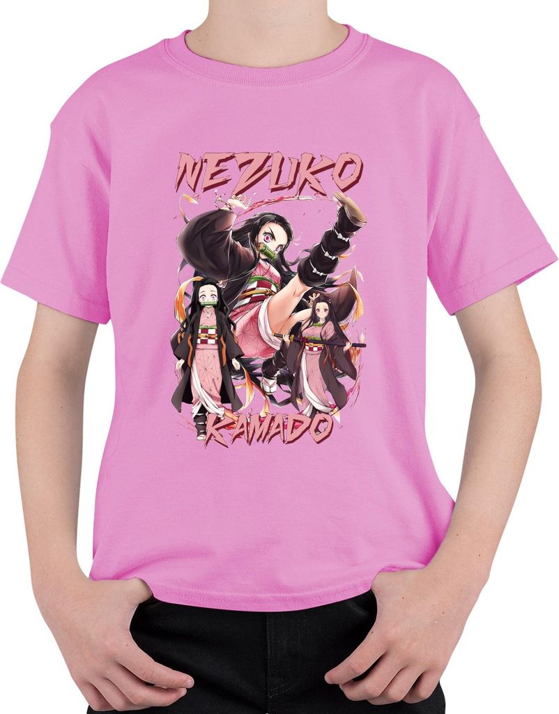 Nezuko Kamado Anime Kimono Bambus Dämonenjäger Geschenk Cosplay Uni Kinder T-Shirt, Pink, 104
