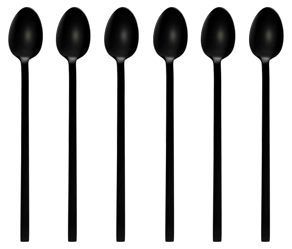 Löffel Set für Latte Macchiato, Schwarz, 6-teilig, 19 cm, Lange Löffel, Cocktaillöffel, Dessertlöffel, Eislöffel, Löffel für Eiskaffee, Ede...