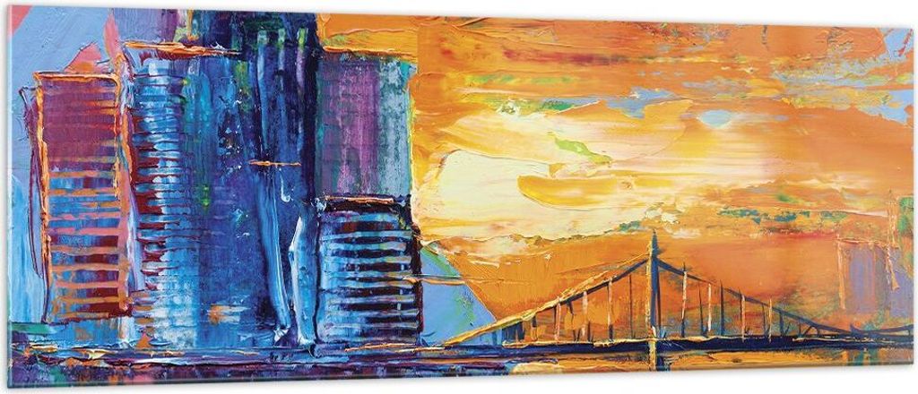 Bilder auf glas - Einteilig - Stadt Brücke pastos - 140x50cm - Glasbilder - Wandbilder - Bilder - zum Aufhängen bereit - Wanddekoration aus Glas ...