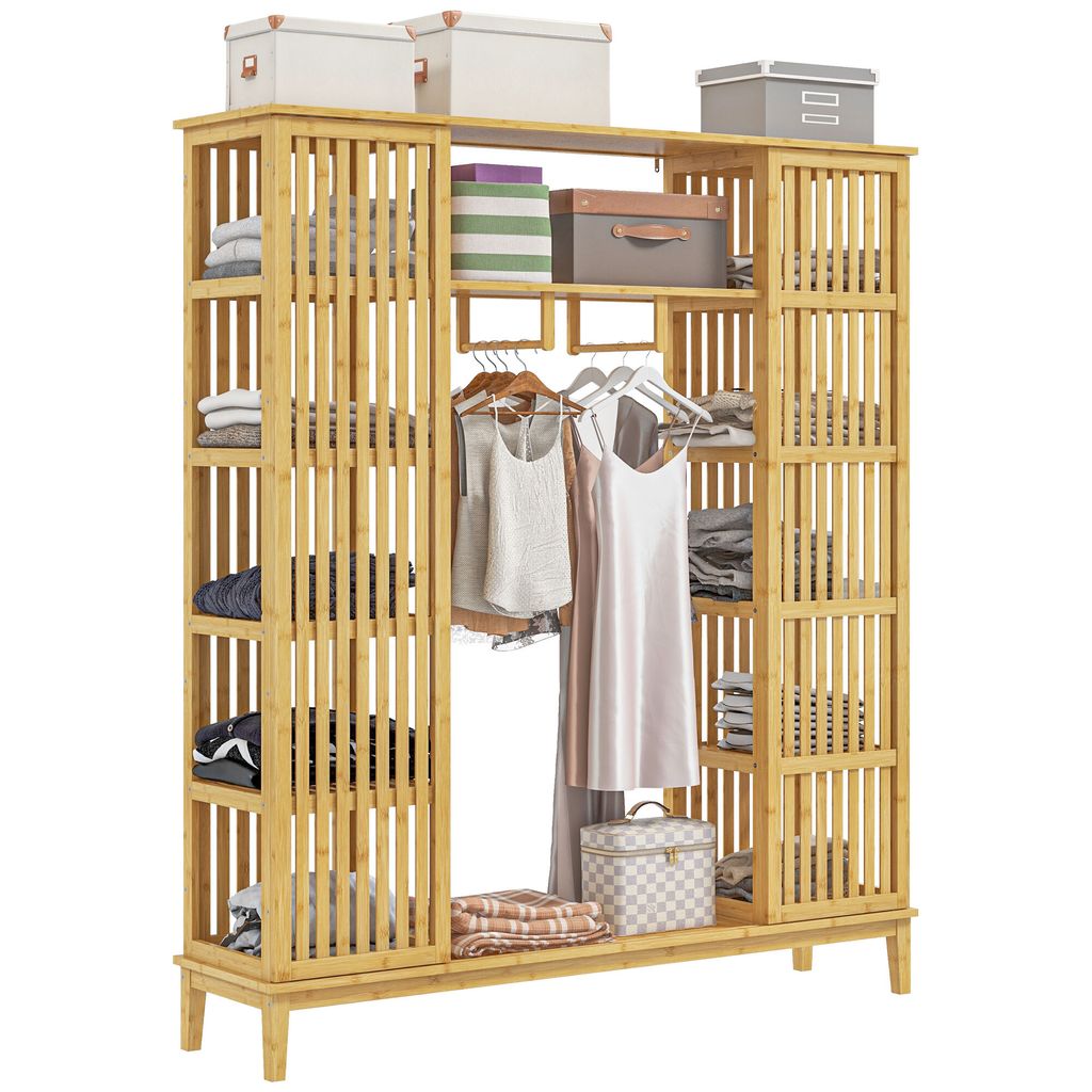 HOMCOM Armoire penderie en bambou armoire de rangement avec Image du produit 
