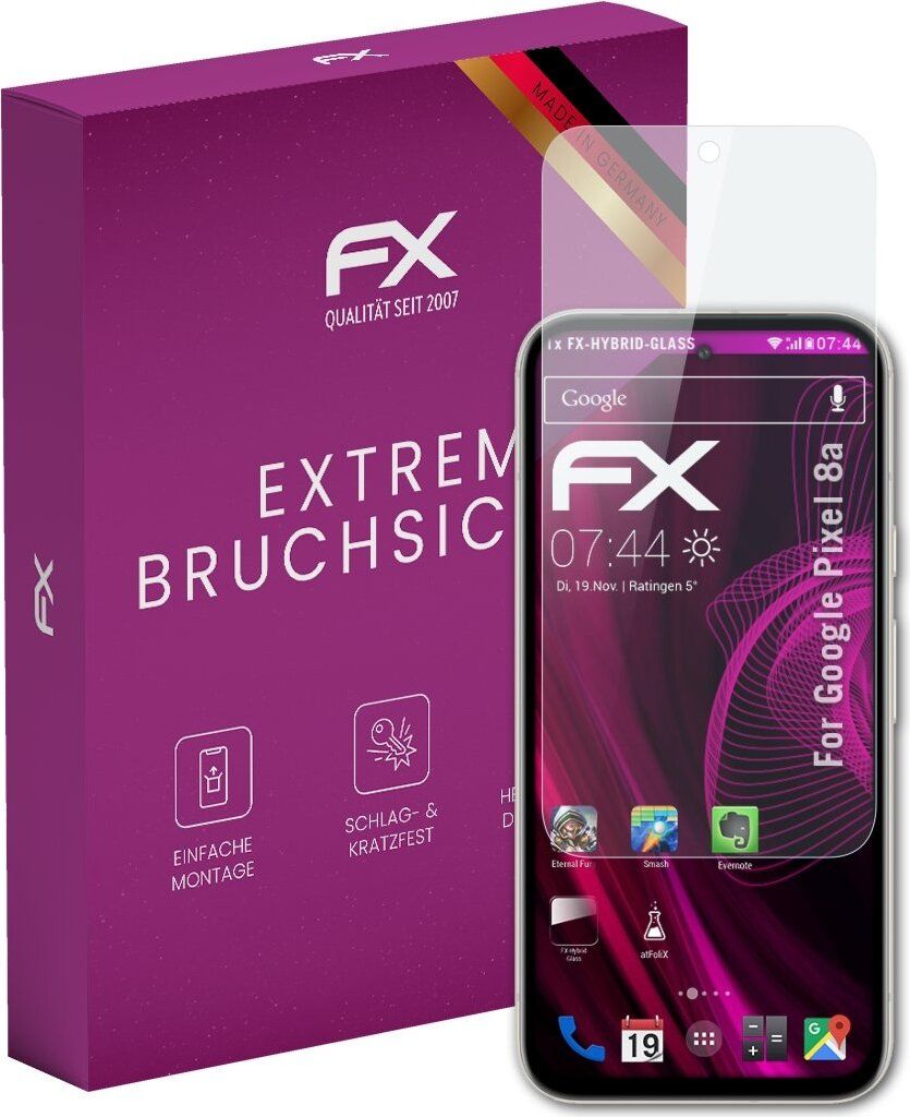 atFoliX FX-Hybrid-Glass Displayfolie kompatibel mit Google Pixel 8a Glasfolie