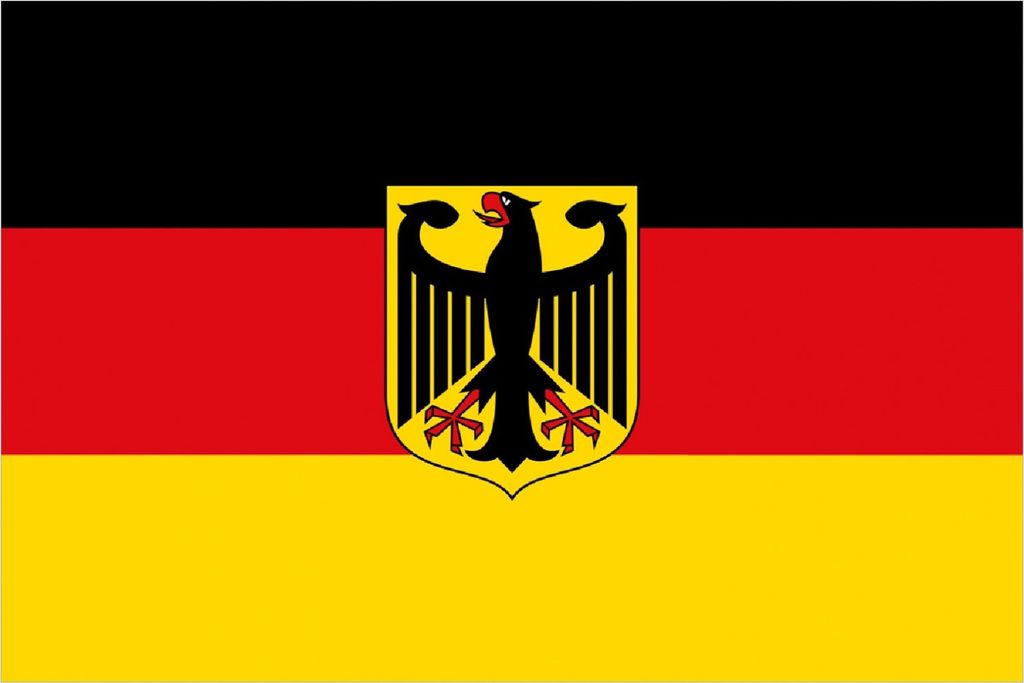 Wallario Poster - Deutsche Flagge mit Wappen, Kunstdruck Größe: 61 x 91,50 cm
