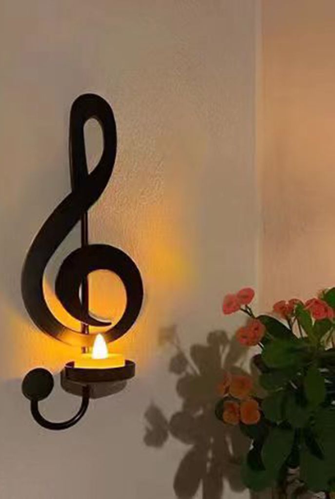 (4er-Set) Schwarze Musiknoten-Wandkerzenhalter, Produktbild 6