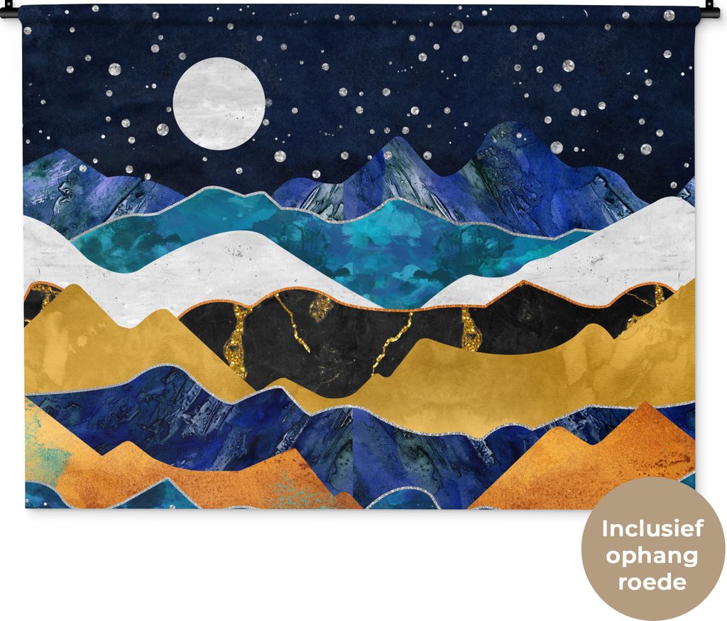 MuchoWow Wandteppich Wandbehang Nacht - Gold - Marmor - Abstrakt - Landschaft - Berg 150x112 cm Tapisserie Dekoration Wandtuch - Wanddecke - Wand...
