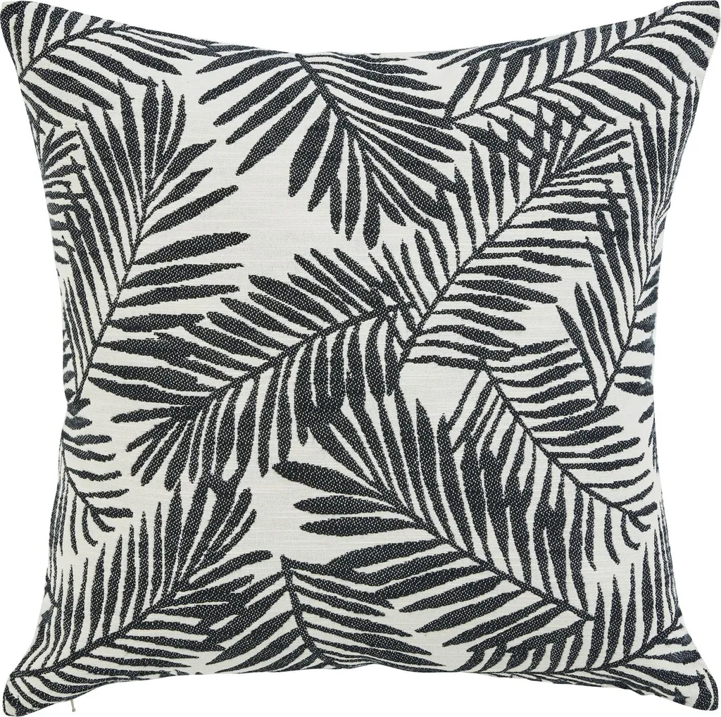 Housse de coussin Black Palm done. en jacquard tissé noir et beige 45x45