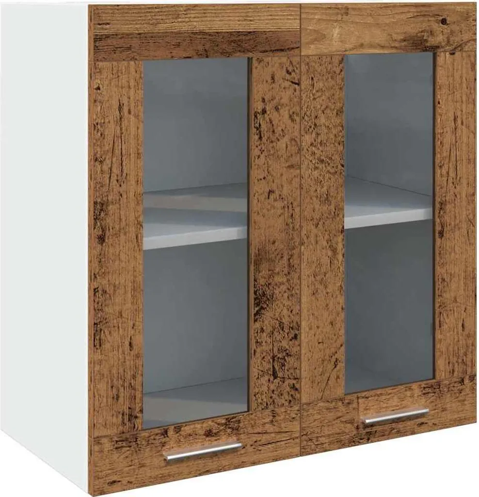 SYFAX™ Pensile da Cucina “Lyon” con Anta in Vetro Legno Antico