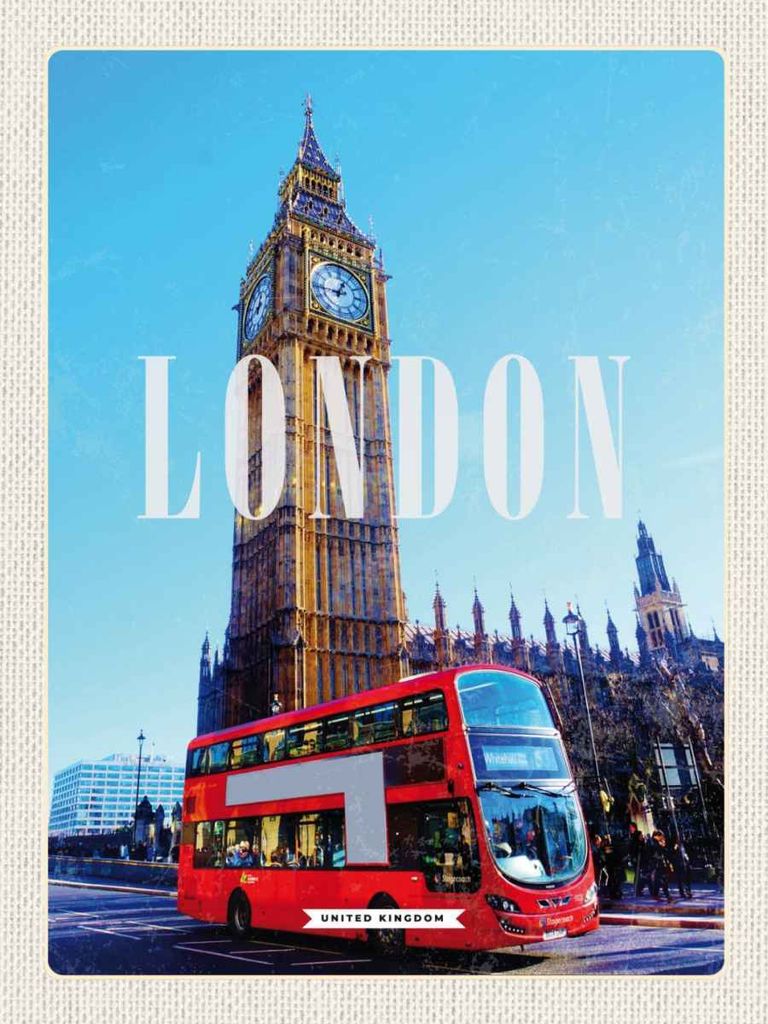 vianmo Holzschild 40x30 cm London red Bus roter Big Ben Bildmotiv Reisemotiv England