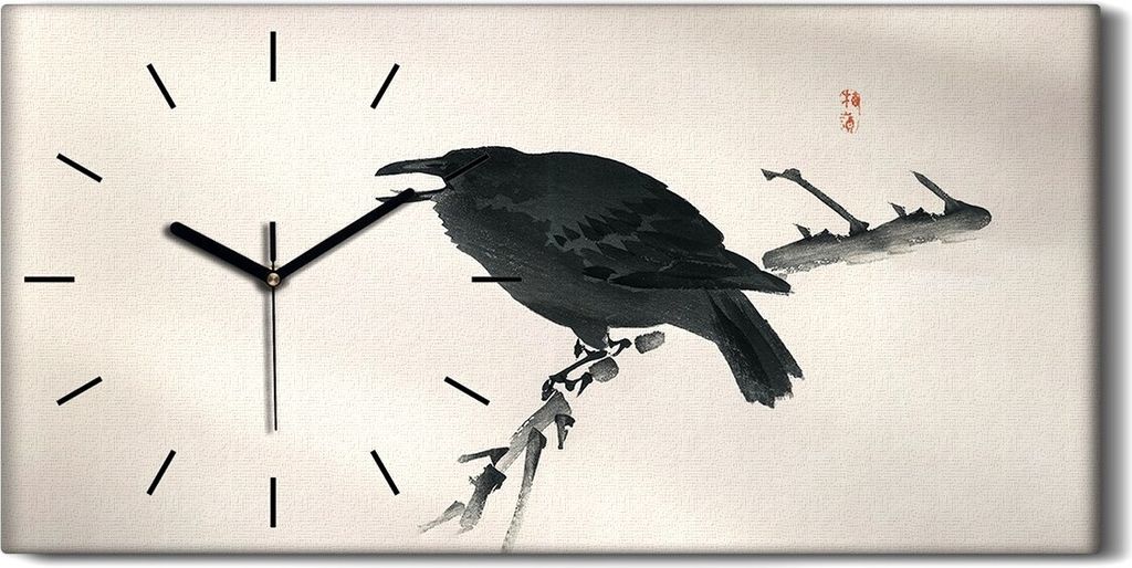 Wanduhr Bürouhr Leinwand Bild 60x30 Gemälde Asiatische Tier Vogel Krähen Kunst - schwarze Hände