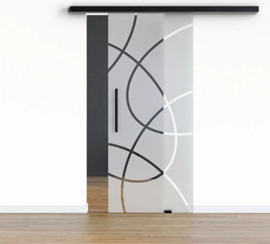 Pertura Glasschiebetür Komplettset Glera Loop 03 1025x2175 mm inkl.Beschlag Selir Aluminium schwarz,Stangengriff