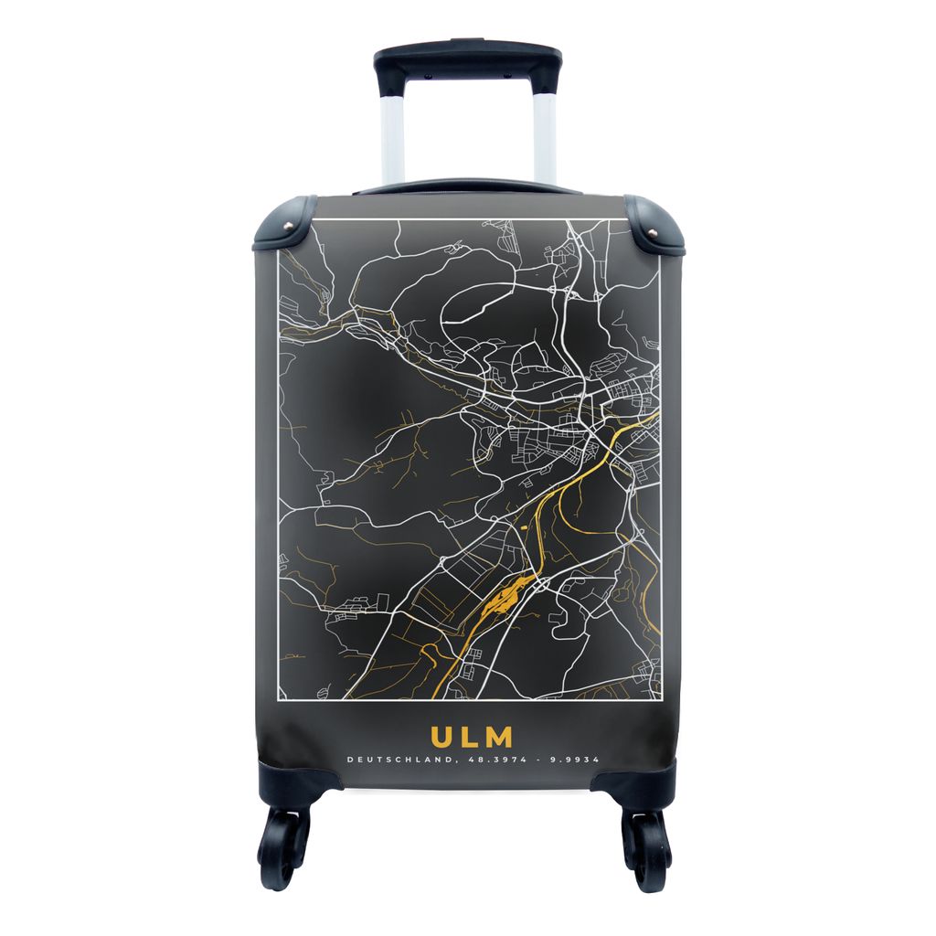 MuchoWow Koffer Handgepäck Trolley Rollkoffer Kleine Reisekoffer mit 4 Rollen - Ulm - Stadtplan - Gold - Karte - Deutschland - Cabin Size < 55x4...