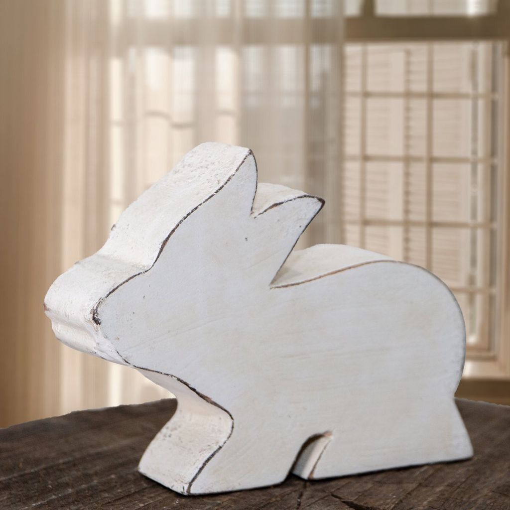 Holzfigur, Hase, Klein, Weiß, Tiere, Tierfiguren, Dekoration