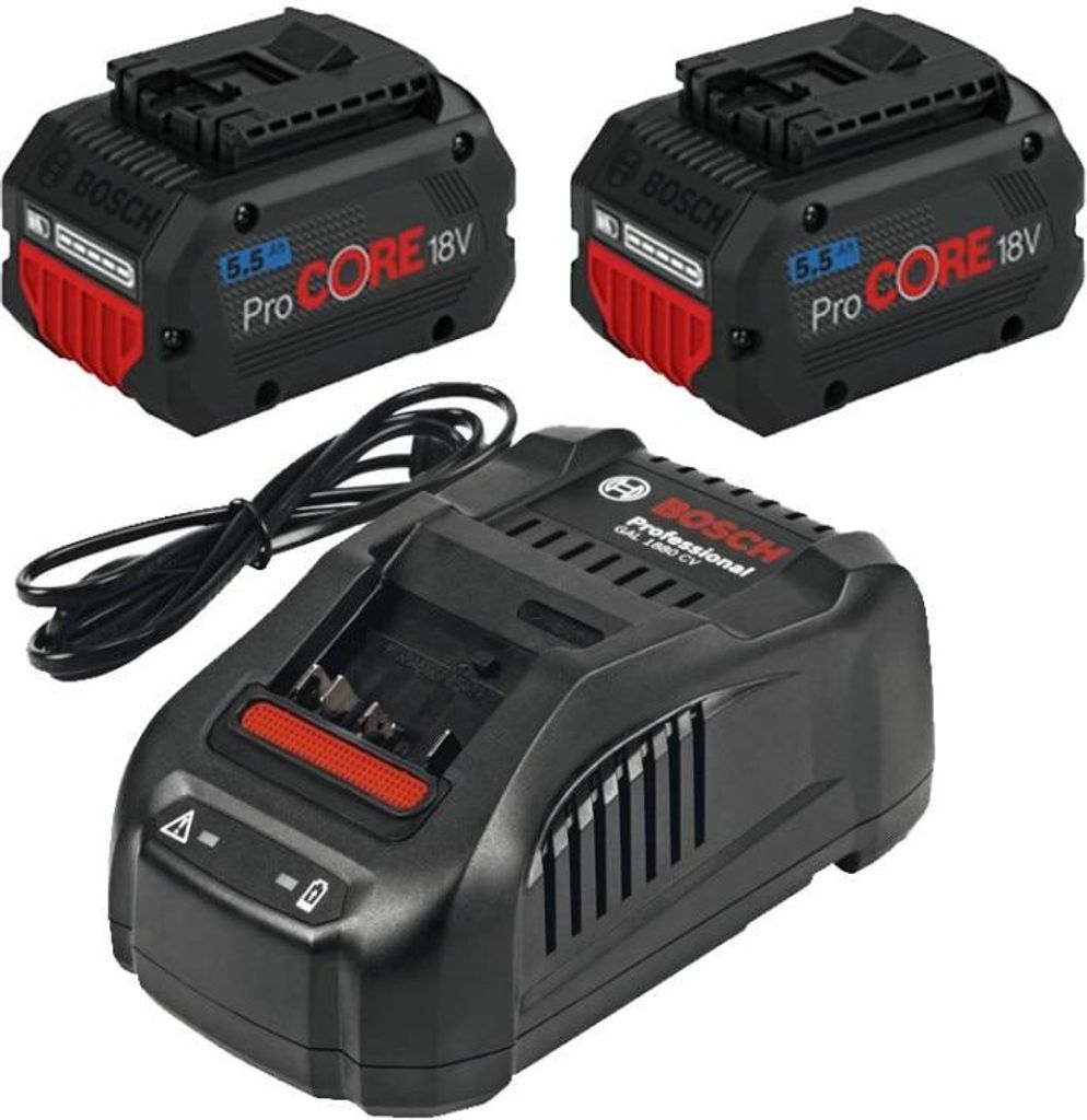 2 Batterien BOSCH PROCORE18V 5.5AH + Ladegerät GAL 1880 CV Produktbild 