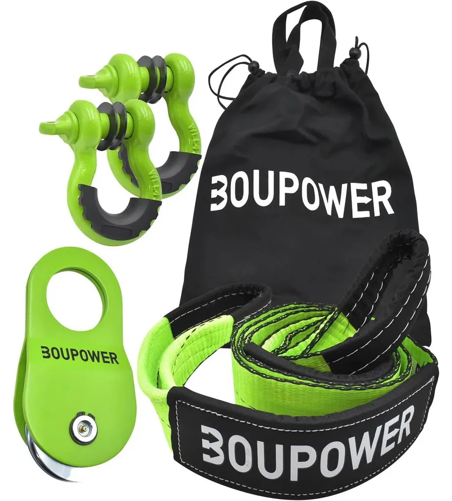 Poulie de renvoi 10 tonnes et kit de traction pour treuillage 4x4 Vert