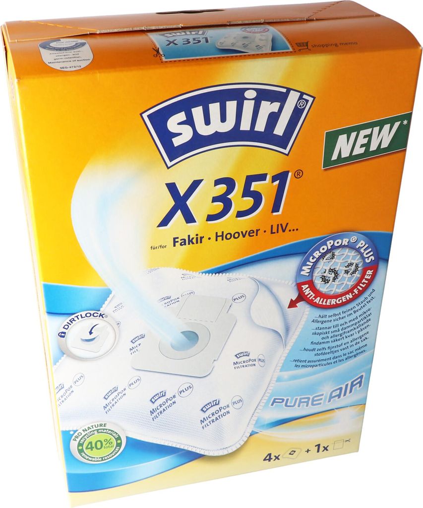 Swirl Staubsaugerbeutel X351 (X350) MicroPor Plus für Hoover und LIV Staubsauger