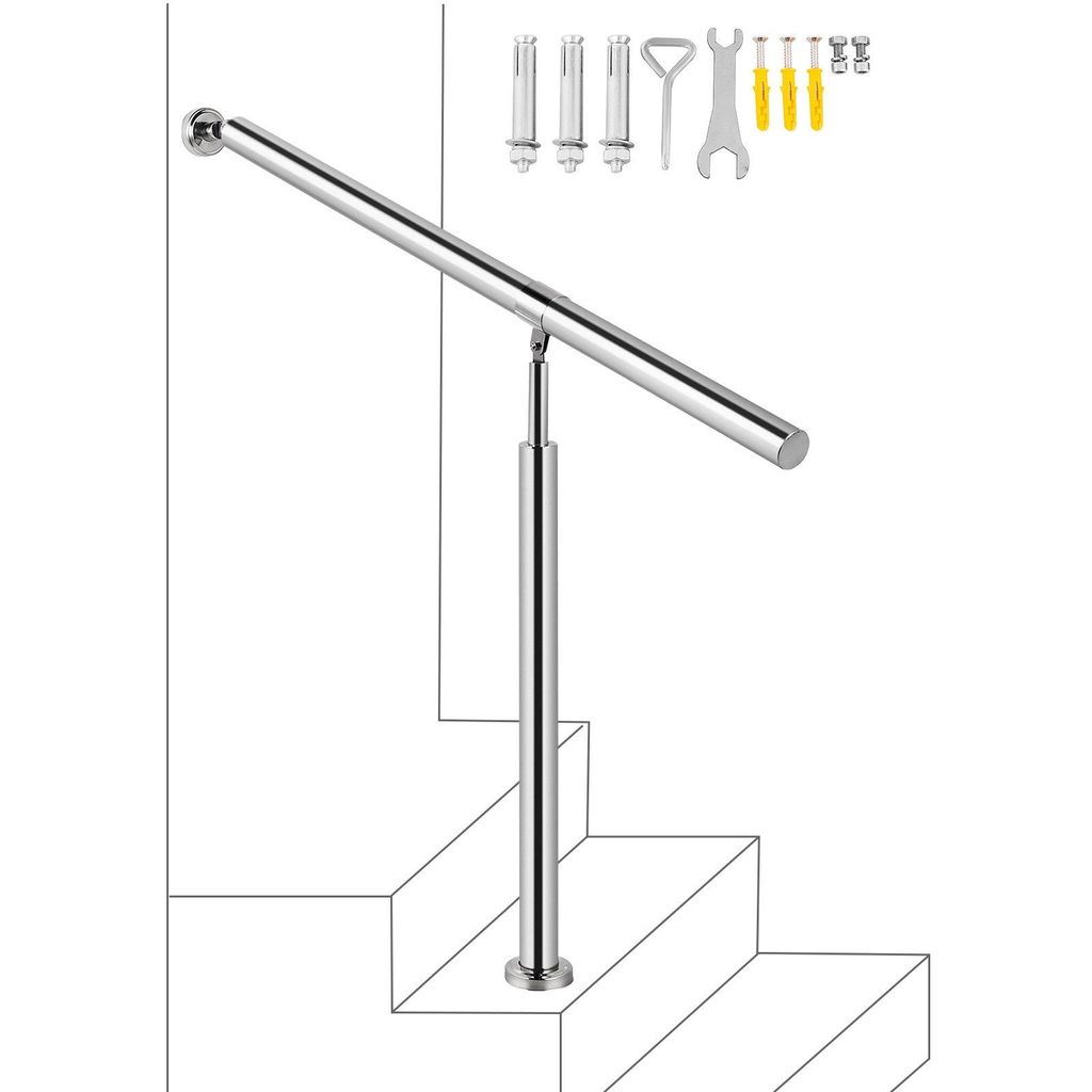 VEVOR Stufenhandlauf 1 Stufen Edelstahl Treppengeländer für Innen oder Außen Stufengeländer Handläufe Metallhandläufe für Stufen, 80 x 90 cm...