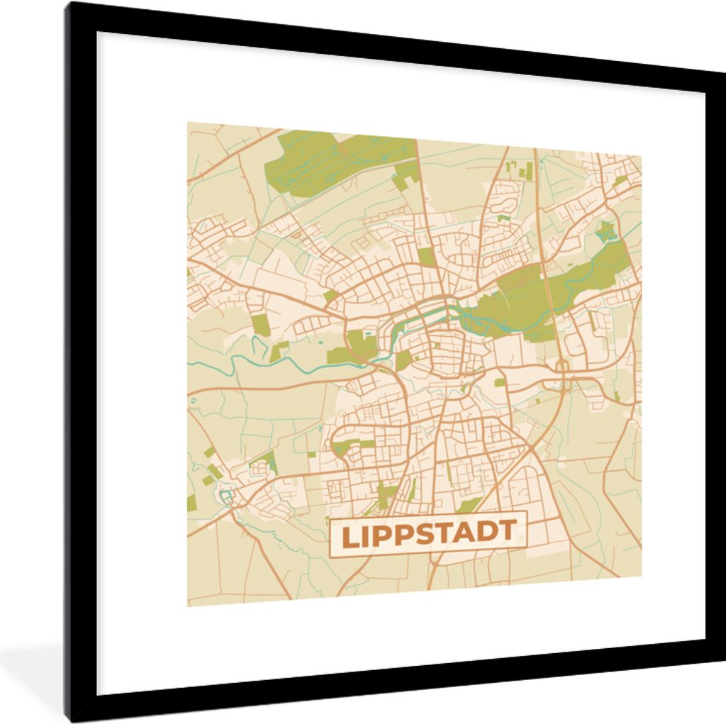MuchoWow Gerahmtes Poster Karte - Lippstadt - Karte - Stadtplan - Vintage 40x40 cm - Poster mit Schwarzem Bilderrahmen Wandposter Rahmen Foto Bil...