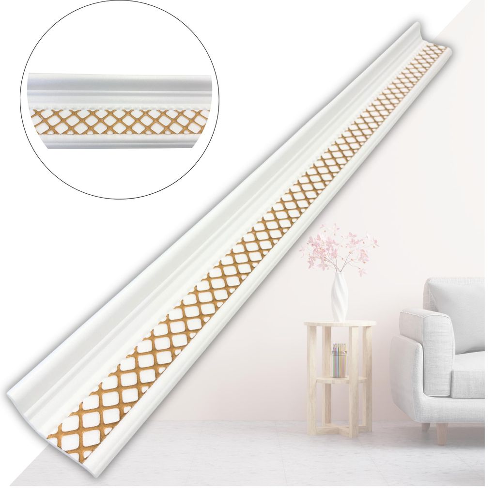 Stuckleisten XPS Polystyrol Deckenleisten 1m - Leisten für Deckenstuck & Wanddeko – leichte Zierleisten aus weichem reines Styropor V02-08 Gold