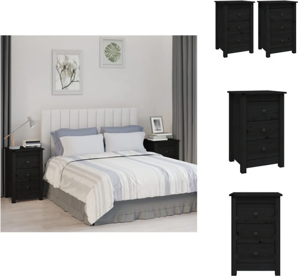 Table de nuit haute lot de 2 noire 40x35 cm pour lit haut en bois pin