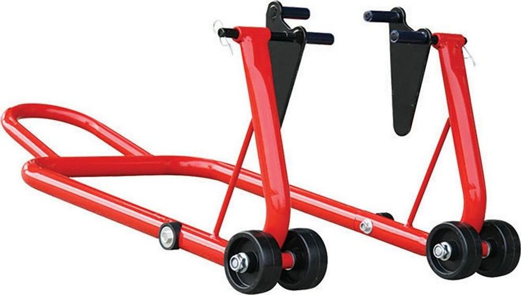 XPLORER Universal-Klappständer für Motorräder hinten aus Stahl, Rot – Unterstützung für Wartung und Lagerung – Platzsparendes Design, krat...