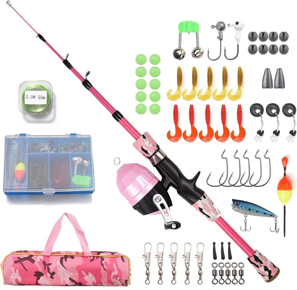 Kit de Pêche Rose 1.5M Lixada pour Enfant avec Moulinet et Accessoires