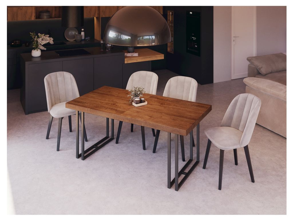 Furneo | Ausziehbarer - Esstisch - 180/280 cm - Eiche Lefkas - Robuste Metallbeine - Stilvoll und Praktisch - für Küche und Esszimmer -Loft