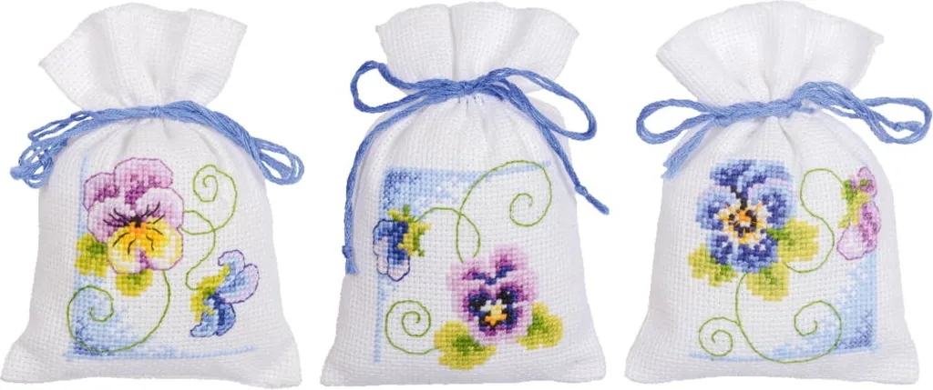 Set 3 Sacchetti Erbe Vervaco Violetts - Punto Croce Contato Alta Qualità